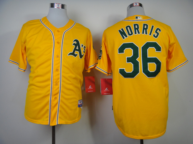 Men Oakland Athletics 36 Norris Yellow MLB Jerseys